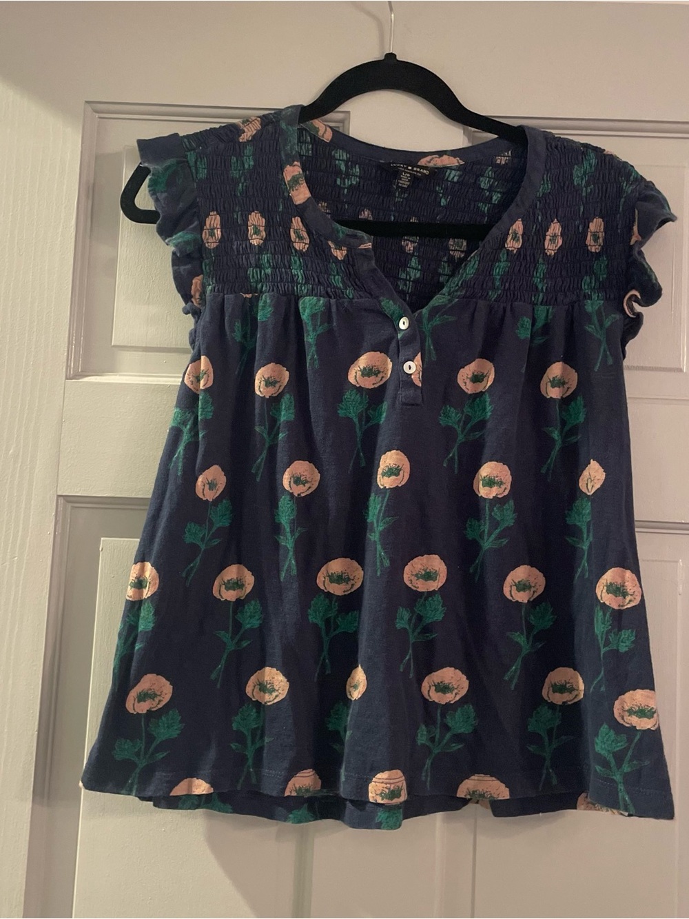Lucky Brand Navy Short-Sleeve Floral Henley Top